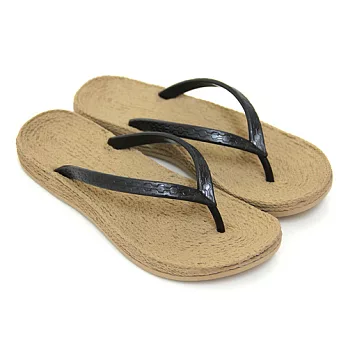 【Pretty】涼夏度假風情仿麻繩夾腳拖鞋36黑色