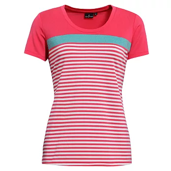 【hilltop山頂鳥】女款吸濕快乾短袖T恤S04FE4-M艷麗粉/綠條紋