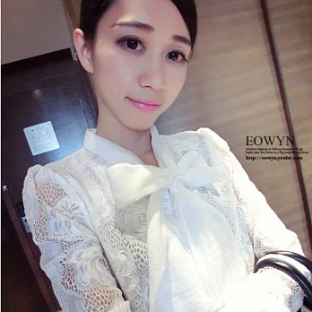EOWYN.新款襯衣蝴蝶結蕾絲鏤空花白襯衫學生潮流韓國氣質百搭潮/白色/均碼/TL001-L99580-46/1色/現貨+預購FREE白色
