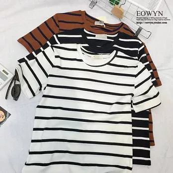 EOWYN.新款條紋控必備經典百搭基礎圓領短袖條紋T恤/白色/黑色/咖色/均碼/TL001-L99584-29/3色/現貨+預購FREE白色