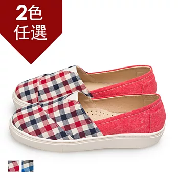 FUFA MIT 格紋舒適懶人鞋(FE47) - 共兩色23紅格
