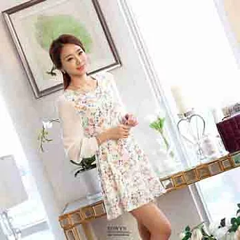 EOWYN.新款韓國實拍2015春夏修身顯瘦甜美碎花雪紡小清新連衣裙女/白色/L/M/S/XL/TL001-L99654-50/1色/現貨+預購S白色