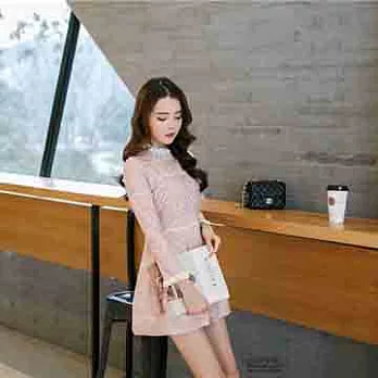 EOWYN.新款2015甜美立領荷葉邊百褶公主連衣裙模特實拍/白色/粉紅色/L/M/S/TL001-L99666-72/2色/現貨+預購S白色