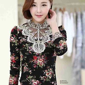EOWYN.新款2015春款蕾絲打底衫大碼女裝潮韓版顯瘦長袖蕾絲衫/黑色/深藍色/L/M/S/XL/XXL/XXXL/TL001-L99669-51/2色/現貨+預購S深藍色