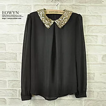 EOWYN.新款2013韓版女裝襯衣新品大碼亮片領雪紡襯衫女長袖襯衫/白色/粉紅色/黑色/L/M/XL/TL001-L99688-38/3色/現貨+預購M黑色