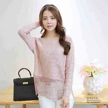 EOWYN.新款實拍春裝歐美圓領大碼寬鬆顯瘦下擺流蘇針織衫毛衣女潮/粉紅色/卡其色/杏色/均碼/TL001-L99985-64/3色/現貨+預購FREE粉紅色