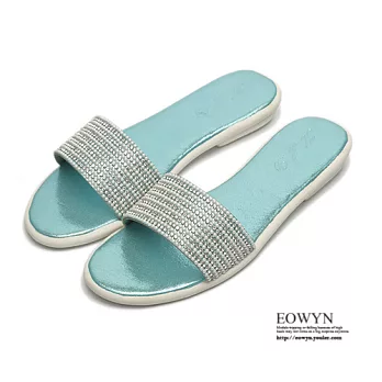 EOWYN.時尚百搭巴黎香頌甜美水鑽珍珠舒適休閒平底涼鞋/拖鞋EMD00618-49/4色/34-39碼現貨+預購34藍色