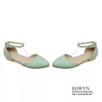 EOWYN.2015新款甜美風涼鞋平跟扣帶尖頭涼鞋女鞋子小清新舒適涼鞋EMD00647-60/3色/34-39碼現貨+預購34綠色