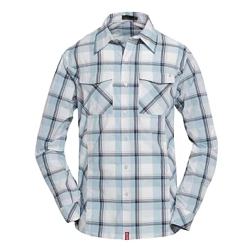 【hilltop山頂鳥】男款SUPPLEX 吸濕快乾長袖襯衫S05M48-XL天藍/白格