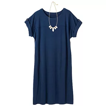 15夏預購【cecile】簡約素面洋裝附項鍊(長度可選)M深藍-87CM