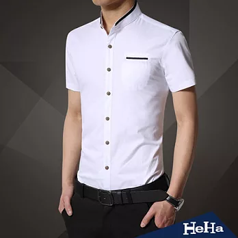襯衫 純棉時尚拼接立領短袖襯衫 四色-HeHa-L(白色）