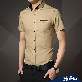 襯衫 紳士時尚雙色短袖襯衫 四色-HeHa-L（卡其）