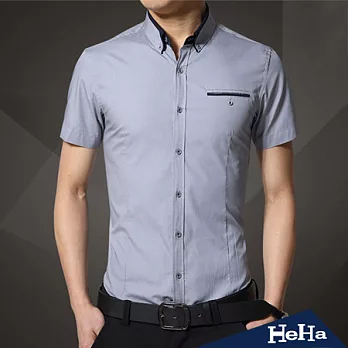 襯衫 紳士時尚雙色短袖襯衫 四色-HeHa-L（灰色）