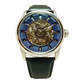 Kenneth Cole 別有藍天鏤空時尚皮革機械腕錶-銀-KC10019485