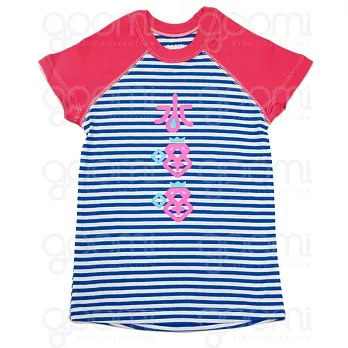 GOOMI台灣第一文創童裝【水噹噹】拉格蘭/條紋短袖T-Shirt~1-2Y桃紅+藍植絨
