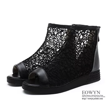 EOWYN.義大利時尚品牌新款百搭舒適網紗拉鏈拼接平底魚口鞋/涼鞋EMD00813-66/3色/34-39碼現貨+預購黑色34