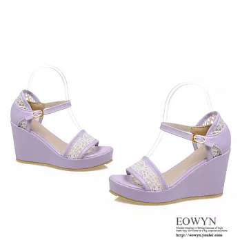 EOWYN．歐美時尚獨特設計新款簡約百搭釦環拼接網紗坡跟鬆糕厚底楔形涼鞋EMD00802-63/3色/34-39碼現貨+預購紫色34