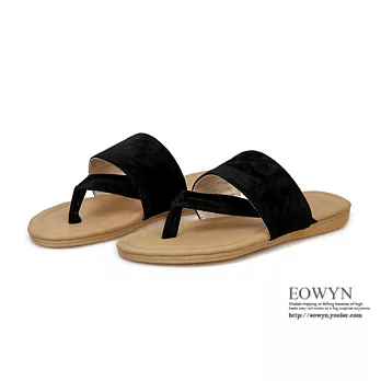 EOWYN.2015新款夏季粗線平跟甜美拼色舒適百搭休閒沙灘夾腳拖鞋/涼鞋EMD00794-37/4色/34-39碼現貨+預購黑色34