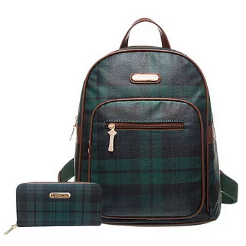 【XINWEI POLO】經典綠格後背包+皮夾