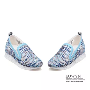 EOWYN.2015時尚簡約新款鏤空撞色舒適百搭內增高平底包鞋/涼鞋/休閒鞋EMD00853-94/3色/34-39碼現貨+預購藍色34