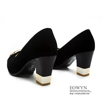 EOWYN.英倫時尚奢華金屬水鑽百搭粗跟魚口鞋/涼鞋EMD00842-57/4色/34-39碼現貨+預購黑色34