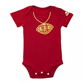 GOOMI台灣第一文創童裝【富貴安康】短袖暗紅色包屁衣~0-6M金膠