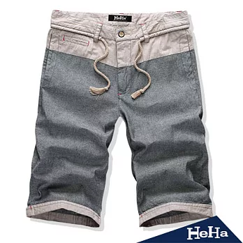 短褲 純棉亞麻韓版束繩休閒短褲 三色-HeHa-30(牛仔灰)