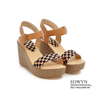 EOWYN.2015時尚新款潮流印花寬版釦環坡跟厚底楔形涼鞋EMD00916-73/2色/34-39碼現貨+預購藍色35