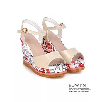 EOWYN.韓系時尚甜美印花優雅舒適釦環坡跟厚底楔形涼鞋EMD00918-78/3色/34-39碼現貨+預購米色34