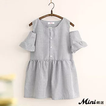 上衣 條紋露肩荷葉袖娃娃裙上衣 三色-Mini嚴選-FREE(黑色)