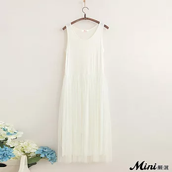 洋裝 彈力背心網紗蓬蓬連身長裙 四色-Mini嚴選-FREE(白色)