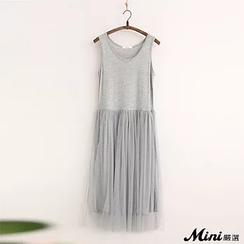 洋裝 彈力背心網紗蓬蓬連身長裙 四色-Mini嚴選-FREE(灰色)