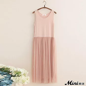 洋裝 彈力背心網紗蓬蓬連身長裙 四色-Mini嚴選-FREE(粉色)