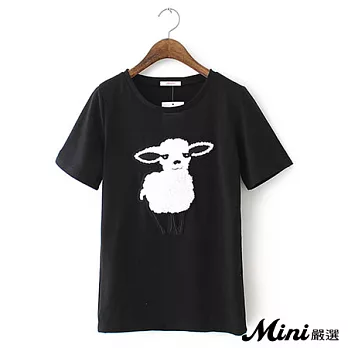 T恤 圓領立體綿羊短袖上衣 三色-Mini嚴選-M(黑色）