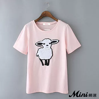 T恤 圓領立體綿羊短袖上衣 三色-Mini嚴選-M（粉色）