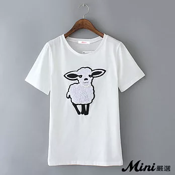T恤 圓領立體綿羊短袖上衣 三色-Mini嚴選-M（白色）