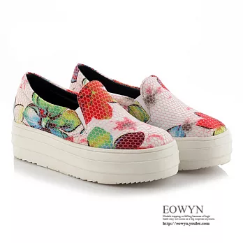 EOWYN.四季時尚百搭新款甜美印花網紗舒適圓頭休閒平底包鞋/懶人鞋EMD00893-64/3色/34-39碼現貨+預購紅色36