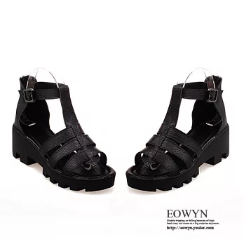 EOWYN.韓版時尚熱銷新款甜美線條釦環舒適粗跟涼鞋EMD00930-58/3色/34-39碼現貨+預購黑色34