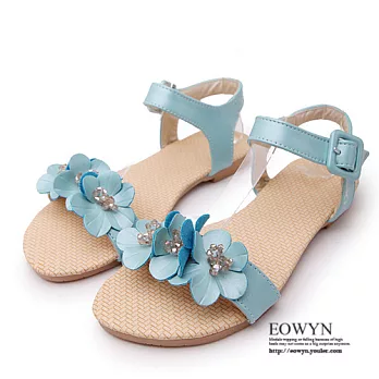 EOWYN.波西米亞風韓版甜美串珠花朵日常休閒百搭釦環平底涼鞋EMD00931-49/3色/34-39碼現貨+預購藍色34