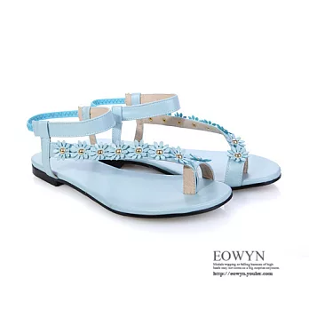 EOWYN.韓系時尚仙女範甜美花朵舒適百搭平底夾腳涼鞋EMD00889-48/3色/34-39碼現貨+預購藍色34