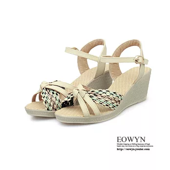 EOWYN.經典時尚英國流行女鞋百搭撞色編織釦環坡跟厚底楔形涼鞋EMD00901-58/3色/34-39碼現貨+預購米色34