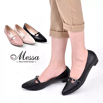 【Messa米莎專櫃女鞋】MIT 日雜復古T字釦帶內真皮低跟包鞋-三色35米色