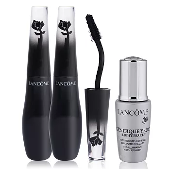 LANCOME 蘭蔻 黑天鵝羽扇睫毛膏防暈版(10g)X2入#01贈賦活精粹(5ML)
