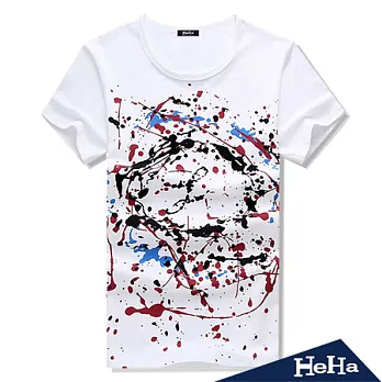 T恤 透氣棉質圓領潑墨短袖上衣 二色-HeHa-L(白色)