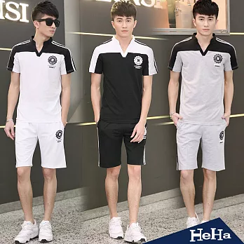 二件式 休閒短袖T恤+運動短褲套裝 三色-HeHa-L(黑色)