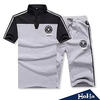 二件式 休閒短袖T恤+運動短褲套裝 三色-HeHa-L(灰色)