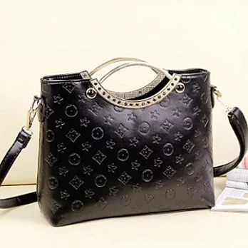 時尚百搭壓花手提單肩包(兩色可選)黑色