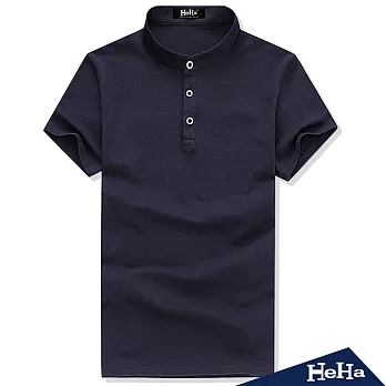 上衣 短袖純色修身立領POLO衫 三色-HeHa-XL(藍色)