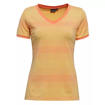 【hilltop山頂鳥】女款吸濕快乾短袖T恤S04FE1-M柔黃/麻花橘條紋