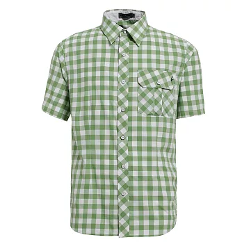 【hilltop山頂鳥】男款抗UV吸濕快乾短袖襯衫S06M55-M綠/白格子